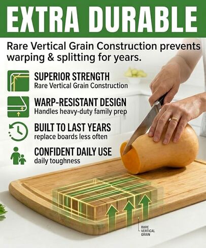 Greener Chef Luxury Bamboo Cutting Board (Extra Large) with Vertical Grain Strength Technology - Non Toxic, Spacious and Lightweight 18" XL Chopping Board Gift - Replacements for Life in Saudi Arabia
