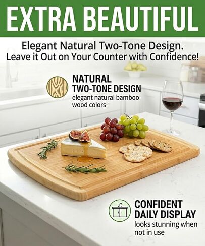 Greener Chef Luxury Bamboo Cutting Board (Extra Large) with Vertical Grain Strength Technology - Non Toxic, Spacious and Lightweight 18" XL Chopping Board Gift - Replacements for Life in Saudi Arabia