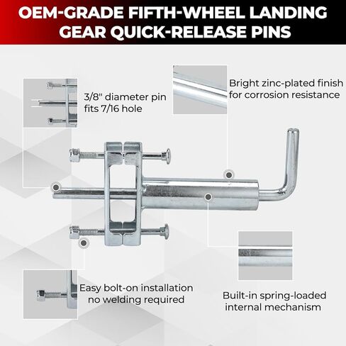 RV Fifth Wheel Landing Gear Quick Release Pull Pins, 2 Pack Spring-Loaded 3/8" Pin Fits 7/16" Hole, Bolt-On Installation, Replace OEM #308287, Zinc Plated in Kuwait