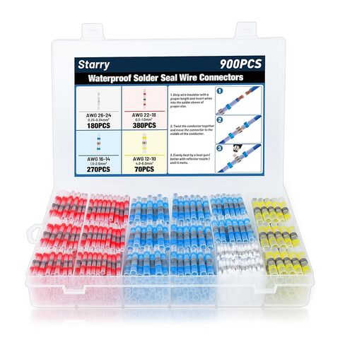 900 قطعة من موصلات أسلاك اللحام المقاومة للماء - موصلات الأسلاك المنكمشة بالحرارة 26-10 AWG، موصلات بعقب اللحام المنكمشة بالحرارة للسيارات البحرية وأسلاك شاحنة قارب RV in Kuwait