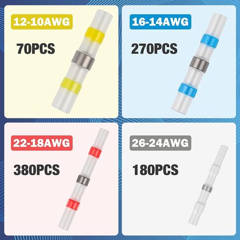 900 قطعة من موصلات أسلاك اللحام المقاومة للماء - موصلات الأسلاك المنكمشة بالحرارة 26-10 AWG، موصلات بعقب اللحام المنكمشة بالحرارة للسيارات البحرية وأسلاك شاحنة قارب RV in Kuwait