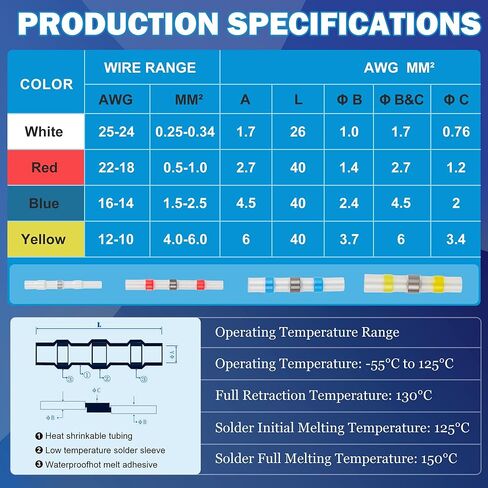 900 قطعة من موصلات أسلاك اللحام المقاومة للماء - موصلات الأسلاك المنكمشة بالحرارة 26-10 AWG، موصلات بعقب اللحام المنكمشة بالحرارة للسيارات البحرية وأسلاك شاحنة قارب RV in Kuwait