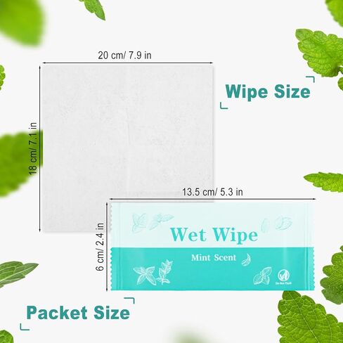 Hand Wipes Individually Wrapped, 50 Pcs Travel Wet Wipes, Alcohol-Free, Gentle for Hands and Face, Suitable for Wedding, Party, Barbecue, Mint Scent in Kuwait