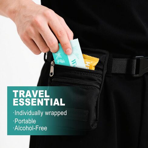 Hand Wipes Individually Wrapped, 50 Pcs Travel Wet Wipes, Alcohol-Free, Gentle for Hands and Face, Suitable for Wedding, Party, Barbecue, Mint Scent in Kuwait