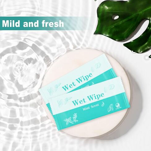 Hand Wipes Individually Wrapped, 50 Pcs Travel Wet Wipes, Alcohol-Free, Gentle for Hands and Face, Suitable for Wedding, Party, Barbecue, Mint Scent in Kuwait