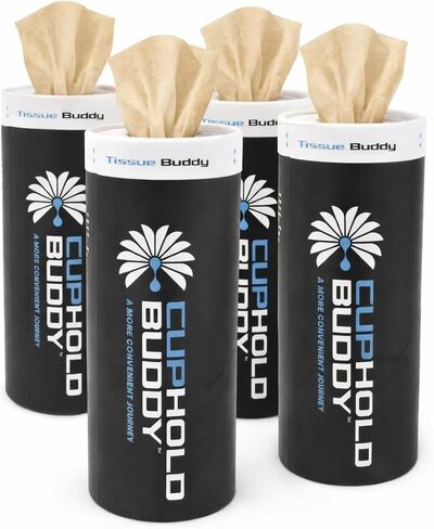 مناديل حامل أكواب السيارة المصنوعة من الخيزران من كوبهولد بادي، علبة مناديل السيارة القابلة لإعادة الملء بثلاث طبقات، خالية من البلاستيك وغير سامة، تناسب معظم حاملات أكواب السيارات، صديقة للبيئة، عبوة من 4 قطع in Kuwait