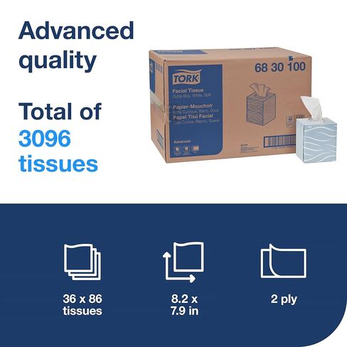 Tork Soft Facial Tissue Cube Box White, Advanced, 2-Ply, 36 x 86 Sheets, 6830100 in Saudi Arabia
