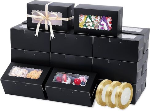 Ybaoo 65 PCS Bakery Boxes with Window Brown - 6.29x3.54x2.95 Inches Cookie, Pastry, Treat, Cupcake, Cake, Dessert Boxes, Small Gift Boxes for Party, Business(Kraft) in Saudi Arabia