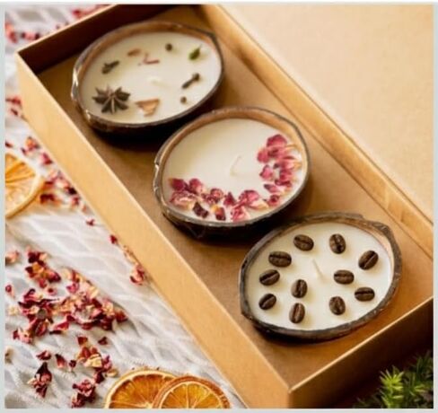 Coconut Shell Soy Wax Candle with Rose, Coffee, Spice Scented, Gift Set in Saudi Arabia