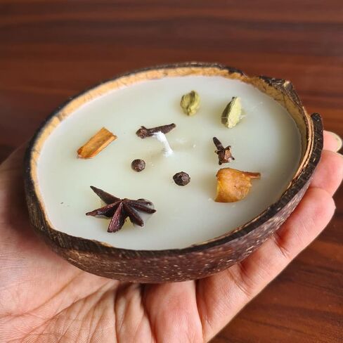 Coconut Shell Soy Wax Candle with Rose, Coffee, Spice Scented, Gift Set in Saudi Arabia