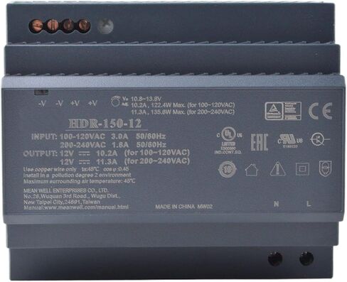 Generic HDR-150-12 12V 12.5A 150W Slim DIN Rail Power Supply for Home & Building Automation, Black, YS-HDR-150-12 in Saudi Arabia