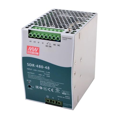 SDR-480-48 480W 48V 10A مصدر طاقة صناعي عالي الطاقة - قوي وموثوق لتطبيقات المعدات الكهروميكانيكية المطلوبة، حامل السكك الحديدية DIN in Kuwait
