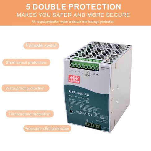 SDR-480-48 480W 48V 10A مصدر طاقة صناعي عالي الطاقة - قوي وموثوق لتطبيقات المعدات الكهروميكانيكية المطلوبة، حامل السكك الحديدية DIN in Kuwait