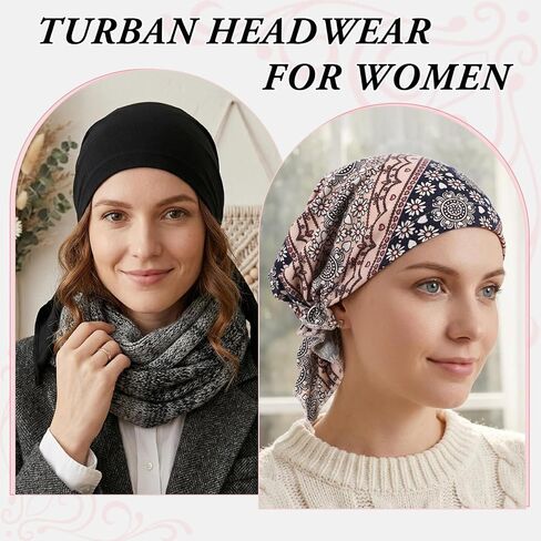 6 Pcs Womens Pre-Tied Head Scarves Slip On Chemo Headwear Turbans Beanie Caps Head Wrap Headscarf Multi in Kuwait