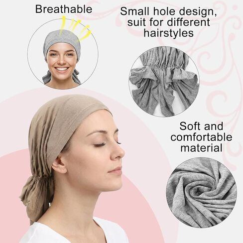 6 Pcs Womens Pre-Tied Head Scarves Slip On Chemo Headwear Turbans Beanie Caps Head Wrap Headscarf Multi in Kuwait