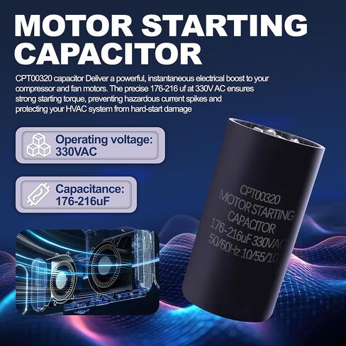 CPT00320 Capacitor 176-216 MFD 330V AC | Compatible with Trane & American Standard Units, Heat Pump and HVAC Systems | Round Dual Run Circular Motor Capacitor in Kuwait