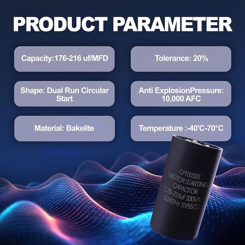 CPT00320 Capacitor 176-216 MFD 330V AC | Compatible with Trane & American Standard Units, Heat Pump and HVAC Systems | Round Dual Run Circular Motor Capacitor in Kuwait