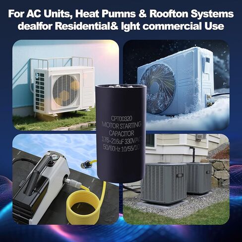 CPT00320 Capacitor 176-216 MFD 330V AC | Compatible with Trane & American Standard Units, Heat Pump and HVAC Systems | Round Dual Run Circular Motor Capacitor in Kuwait