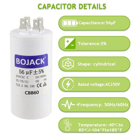 BOJACK CBB60 56uF 250 Volt 50/60Hz Garage Door Opener Capacitor with Two Sets of Inserts for 1/2 HP K030B532-1 in Saudi Arabia