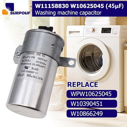 W11158830 W10625045 (45μF) Washer Capacitor Compatible with Whirlpool Kenmore Maytag Amana Roper, Replacement WPW10625045 W10390451 W10866249 in Saudi Arabia