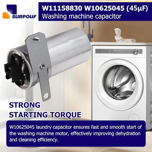 W11158830 W10625045 (45μF) Washer Capacitor Compatible with Whirlpool Kenmore Maytag Amana Roper, Replacement WPW10625045 W10390451 W10866249 in Saudi Arabia