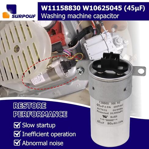 W11158830 W10625045 (45μF) Washer Capacitor Compatible with Whirlpool Kenmore Maytag Amana Roper, Replacement WPW10625045 W10390451 W10866249 in Saudi Arabia