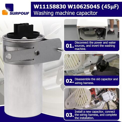W11158830 W10625045 (45μF) Washer Capacitor Compatible with Whirlpool Kenmore Maytag Amana Roper, Replacement WPW10625045 W10390451 W10866249 in Saudi Arabia