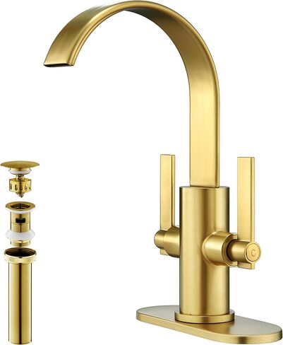 Brushed Gold Bathroom Faucet for Bathroom Sink 1Hole or 3 Hole，high-arc 360° Swivel spout for Vanity Sink with Metal Pop-Up Drain & Supply Lines in Saudi Arabia