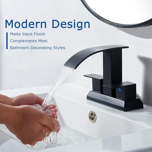 شاكو صنبور الحمام الأسود، 4 بوصة صنبور الحمام المركزية 3 حفرة، أسود غير لامع 2 مقبض شلال الحمام صنبور بالوعة مع استنزاف المنبثقة وخراطيم العرض، SC-ZTS004B-NEW in Kuwait