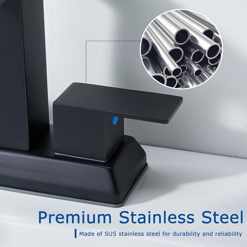 شاكو صنبور الحمام الأسود، 4 بوصة صنبور الحمام المركزية 3 حفرة، أسود غير لامع 2 مقبض شلال الحمام صنبور بالوعة مع استنزاف المنبثقة وخراطيم العرض، SC-ZTS004B-NEW in Kuwait