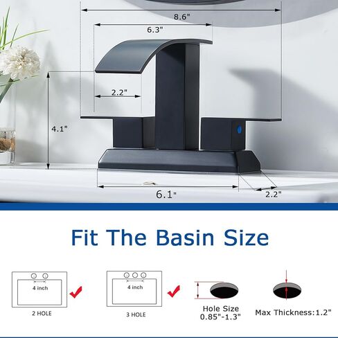 شاكو صنبور الحمام الأسود، 4 بوصة صنبور الحمام المركزية 3 حفرة، أسود غير لامع 2 مقبض شلال الحمام صنبور بالوعة مع استنزاف المنبثقة وخراطيم العرض، SC-ZTS004B-NEW in Kuwait