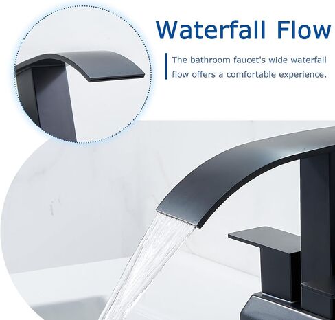 SHACO Black Bathroom Faucet, 4 Inch Centerset Bathroom Faucet 3 Hole, Matte Black 2 Handle Waterfall Bathroom Sink Faucet with Pop Up Drain and Supply Hoses, SC-ZTS004B-NEW in Saudi Arabia