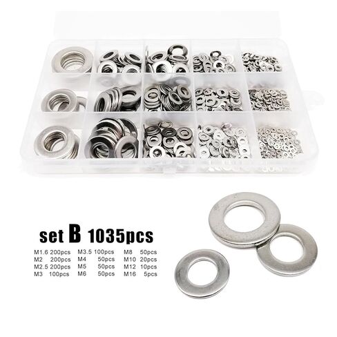 555/1035pcs M1.6 M2 M2.5 M3 M3.5 M4 M5 M6 M8 M10 M12 M16 304 A2 Stainless Steel Flat Washer Assortment Kit Plain Gasket Set in Saudi Arabia