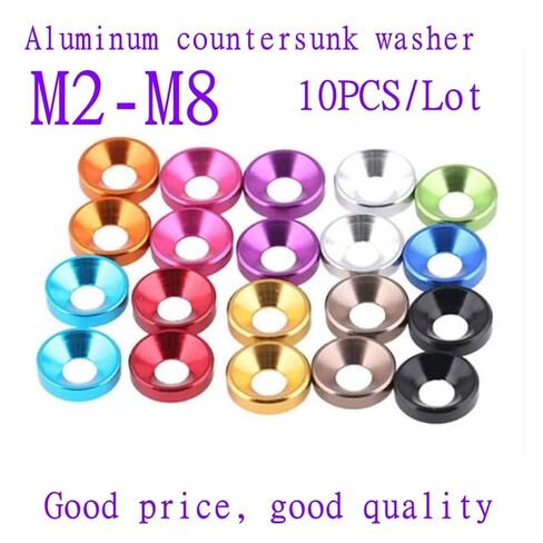 10pcs/lot Aluminum Countersunk Washer M2 M2.5 M3 M4 M5 M6 M8 Colourful Anodized Countersunk Head Bolt Washers Gasket(M2.5 10PCS,Black) in Saudi Arabia