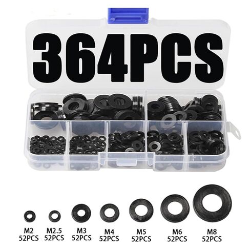 364Pcs Metric M2 M2.5 M3 M4 M5 M6 M8 Black Nylon Rubber Flat Ring Plain Repair Washer Furniture Gasket Assortment Kit in Saudi Arabia