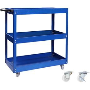 3-Tier Rolling Tool Cart, Blue, 470 LBS Capacity, 360-Degree Silent Swivel Casters with Brakes, Steel in Kuwait