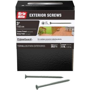 Grip-Rite PTN3S5 PG10 Polymer Coated #8 x 3 Coarse Thread Deck Screw, Gray, 5lb Box in Kuwait