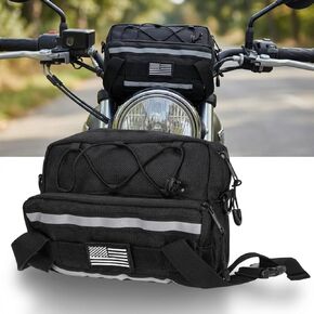 Riverruns Reflective Motorcycle Handlebar Bag Dual Strips Quick Access - 2.5L Universal Tool Pouch, Bright Orange Lining, Glasses Pocket, Multi-Mount Cruiser Front Fork Sissy Bar Convertible in Saudi Arabia