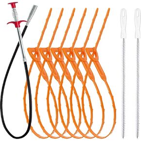 9-Piece Drain Clog Remover Kit - 35.5" Metal Clog Remover, 6x25" Drain Snake Hair Removal Tools, 2x18" Flexible Cleaning Brushes for Bathroom, Kitchen Sink, Shower, Toilet & Tub Drain Cleaning in Saudi Arabia