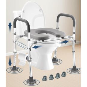 Toilet Seat Riser Extra Wide, 500lb Raised Toilet Seat with Handles,Seat Height Adjustable from 19“ to 25" and Internal Width from 25.5“ to 30.5, Handicap Raised Toilet Chair for Seniors in Kuwait