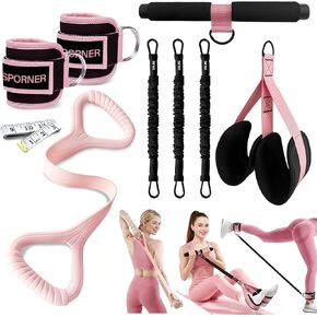 HIMSPORNER حزام مقاومة دواسة قابل للتعديل مع مقبض، عصابات مقاومة الكاحل مع الأصفاد، شريط مقاومة الشكل 8، معدات تمرين للخصر، الذراع، القلب/ABS، الساق، العلاج الطبيعي، اليوغا، البيلاتيس in Kuwait