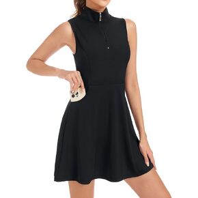 فستان تنس الجولف للسيدات من Misyula Style مع جيوب قصيرة بدون أكمام وسحاب لأعلى، فستان رياضي رياضي سريع الجفاف in Kuwait