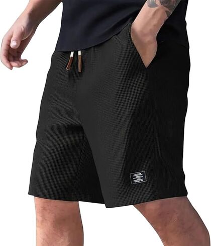 Men's Casual Waffle Shorts with Pockets, Elastic Waistband Summer Pants, Lightweight Outdoor Beach Shorts in Saudi Arabia