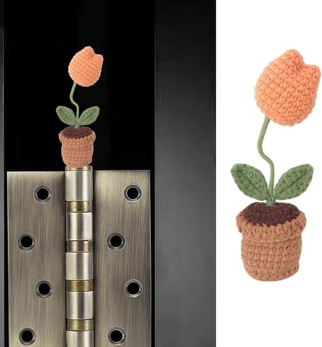 Cute Mini Creative Flower Textile Orange Tulip Flower Potted Plant Hinge Heads Decorative Topper Set 1PCS, Home Decoration,Magnetic Hinge Head Toppers Door Hinge in Saudi Arabia