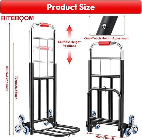 Heavy Duty Foldable Hand Truck with Stair Climbing Wheels, Portable Folding Dolly Cart for Moving, Travel, Shopping and Office Use in Saudi Arabia
