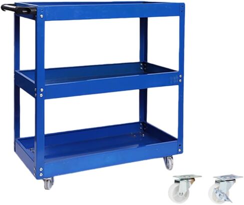 3-Tier Rolling Tool Cart, Blue, 470 LBS Capacity, 360-Degree Silent Swivel Casters with Brakes, Steel in Kuwait