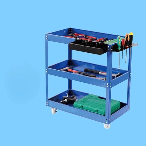 3-Tier Rolling Tool Cart, Blue, 470 LBS Capacity, 360-Degree Silent Swivel Casters with Brakes, Steel in Kuwait