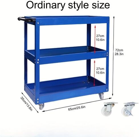 3-Tier Rolling Tool Cart, Blue, 470 LBS Capacity, 360-Degree Silent Swivel Casters with Brakes, Steel in Kuwait