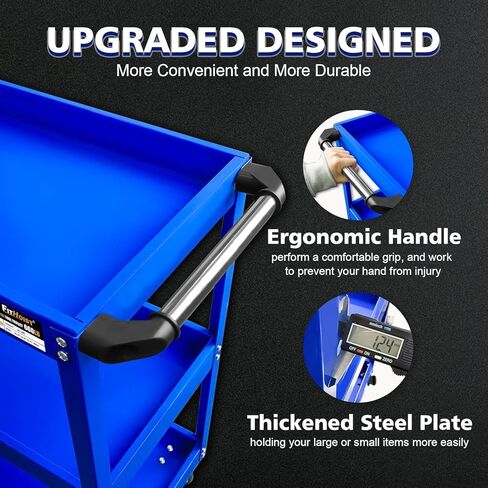 3-Tier Rolling Tool Cart, Blue, 470 LBS Capacity, 360-Degree Silent Swivel Casters with Brakes, Steel in Kuwait