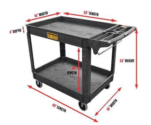 Torin Utility Service Cart, 2-Shelf 500LBS Heavy Duty Plastic Rolling Utility Cart with 360° Swivel Wheels, Lipped Shelves, Ergonomic Storage Handle for Warehouse/Garage/Cleaning/Manufacturing in Saudi Arabia